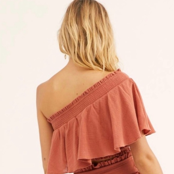 NWOT Free People Yellow Go For Drama Ruffle One Shoulder Top